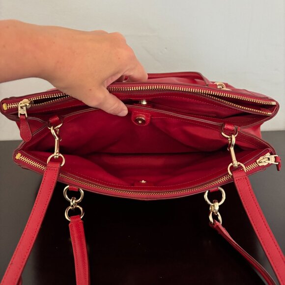 Coach Christie Carryall Cherry Red Crossgrain Leather Satchel - Picture 11 of 13